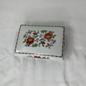 Limoges Chamart France Rectangular Porcelain Trinket Box Floral handpainted Vtge